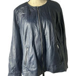 Black Rivet  Womens Size 2x Blue Leather Moto Jacket Collarless Zip Closure Photo 0