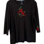 Vintage Black Cardinal Bird Design Top Shirt Velvet Detail Women’s Size Large/XL Photo 0