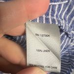 John Mark  Button Up Linen Top Women's 1X Blue White Stripe Roll‎ Tab Fringe Photo 9