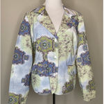Christopher & Banks Vintage Cotton Paisley Print Blazer Sz Large Blue Green Pastels Photo 0