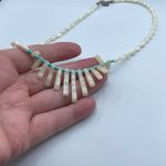 Vintage mother of pearl boho fringe turquoise sterling silver necklace. White Photo 5