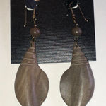 Jana Jewels Huge Brown Wooden Retro Boho Leaf Earrings Photo 0