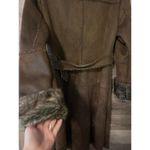 Penny Lane Coat Sz Large Colar Fur Vintage faux suede boho tribal Brown long Photo 9