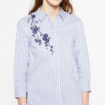 ZARA  Embroidered Button-down Pin-striped Shirt size‎ Large Blue White Photo 0