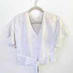 Lush Clothing Lush White Yellow Floral Button Down Tie Front Blouse Top Size XL Photo 0