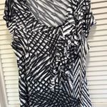 Worthington Short Sleeve Scoop Neck Abstract Blouse Size 1X Black/Gray Ruffle Photo 0