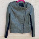 Nour Hammour Erin army green studded leather Biker jacket size FR 36 US 2 4 XS S Photo 5