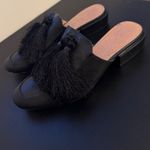 Anthropologie Bettye Muller Womens Black Leather SlipOn Tassle Mules sz 6 Preppy Photo 2
