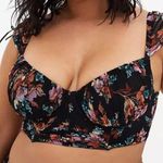 Torrid  Black Floral Mesh Drawstring Cap Sleeve Longline Bralette size 0 Photo 0
