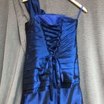 Sapphire blue, one shoulder with a bow on that shoulder, ruching down front Photo 3