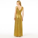 Kate Kasin Bright Gold Sequin Maxi Gown XS Elegant Formal Evening Dress Deep V Photo 1