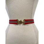 Vintage Snaffel Belt Red Blue Stripe Gold buckle Photo 1
