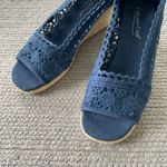 Coldwater Creek  Navy Blue Crochet Peep Toe Espadrille Wedge Sandals Photo 6