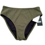 DKNY Women's Textured High Waist Bikini Bottom Swimsuit Moss Green Size L NWT Photo 2