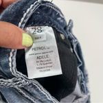 Petrol Blue Denim Mini Skirt Rhinestone Women 4 Western Y2k Frayed Hem Festival Photo 5