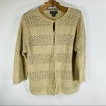 Eddie Bauer Neutral Open Weave Cardigan Sweater 1X Linen Blend Photo 4