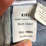 DL 1961 Chambray Kiki Mini Dress Raw Fringe Hem Off the Shoulder Short Sleeve L Photo 9