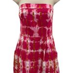 Anthropologie Fresno Ikat Strapless Dress Womens 4 Pink White Tie Dye Pink Photo 0