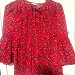 Lucky Brand  Red Floral Blouse babydoll Prairie fairy Peasant boho top sz XS Photo 0