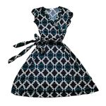 Olivia Matthews Womens Blue Geometric Sleeveless V-Neck Tie Dress Size Small Photo 1