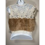Mystree  Faux Fur Lace Vest Shrug Brown Cream Boho Hippie Festival Size Small Photo 2