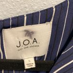 J.O.A. 🍂 Blue V-Neck Wrap Jumpsuit with Short Sleeves Tie Faux Wrap Front | S Photo 3