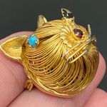 Head Vintage Unsigned Gold-tone Wired Cat CZ Stones Small Cat Brooch Photo 6