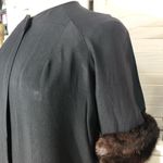 Vintage 50s 60s Black Long Coat Fur Cuffs 3/4 Sleeves XL Photo 2