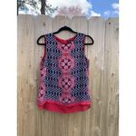 Rose + Olive Sleeveless Chiffon‎ Top Layered Pink/Blue Print Sz. S Photo 1