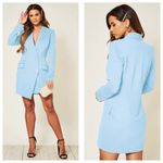 Pretty Little Thing  Double Breasted Asymmetric Blazer Dress Size 10 Baby Blue Photo 1
