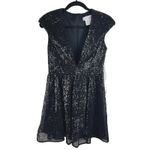 Mac Duggal Ieena for  Black Sequin Dress Deep V Neck Sleeveless Party Cocktail Photo 12