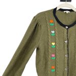 Manoush Wool Blend Embroidered Cardigan Grandmacore Sweater Size M Green French Size M Photo 5