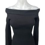 Tiger Mist Black Rib Knit Off Shoulder Long Sleeve Mini Bodycon Sweater Dress S Photo 2
