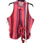 Free People  Mackenzie Shirt Womens S Red Pink Striped Sleeveless Wrap Button Top Photo 7