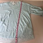 Soft Surroundings Top Womens Medium Mint Blue V Neck Lace Trim Long Sleeve Photo 5