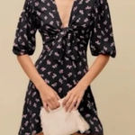 Maje  IMPRIME RUISSO Floral-Print Knotted Woven Mini Dress Size 36 Photo 0