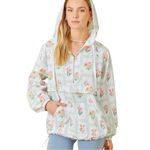 Tuckernuck Block print windbreaker hoodie rain jacket zip up 1/4 floral watercolor pastel Photo 1
