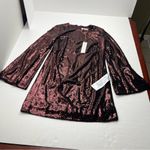 Dress the Population Maroon Port Liza Cape Sleeve Sequin Mini Dress Medium NEW Photo 2