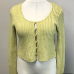 American Eagle Yellow Ribbed Button Front Cropped Cardigan - Size XL Photo 0