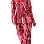 Forever 21 Sequins Pant Set Button Down Shirt Wide Leg Small Pink Glam Party NWT Photo 2