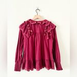 Bohme Böhme Edith Ruffle Long Sleeve Cotton Blouse in Burgundy - Size XS Photo 3