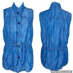Coldwater Creek Vest Women’s Medium Tencel Denim Preppy Lined Drawstring Photo 0