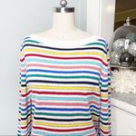 Talbots White Rainbow Striped Sweater Lambswool Blend Medium Photo 2