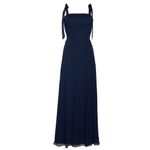 DESSY COLLECTION Dress Tie Chiffon Bridesmaid Gown Maxi Prom Navy Bridal SZ 4 Photo 2