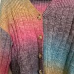 SheIn Rainbow Cardigan Size Small US 4 Oversized Colorful Button Front Fuzzy Photo 1