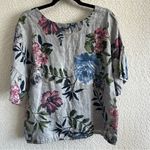 Laura Bianchi Women’s 100% Linen Gray Floral Shirt Made In Italy Size‎ Large Photo 2