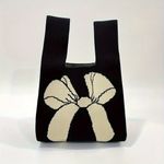 Chic White Bowknot Knit Style Satchel Elegant Stylish Black White Bow Handbag Photo 5