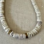 Vintage Natural Shell Heishi Necklace with Brass Accents Photo 6