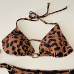 Women's 2 Piece Bikini Set Leopard Cheetah Print Halter Tie Triangle Top Black Size M Photo 2