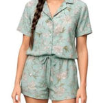 Joie  Mint Green Floral Satin Two Piece Pajama Set Women’s Large Photo 0